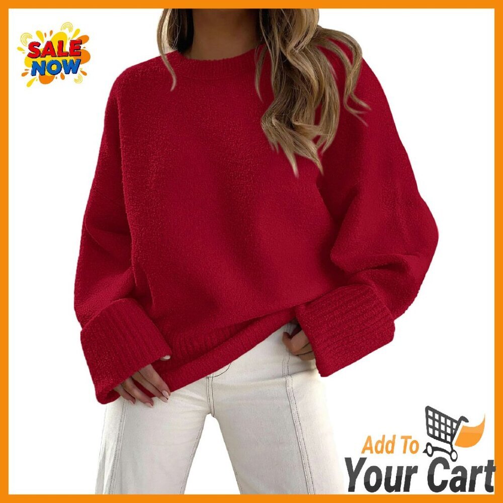Oversized Chunky Knit Pullover Sweater Fuzzy Long Sleeve Crewneck